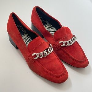Dolce Vita Cowan Heeled Loafer - Red Suede w/ Silver Chain - Size 9